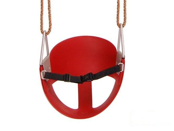 Asiento de columpio cubo flexible rojo para niños pequeños con correa de seguridad