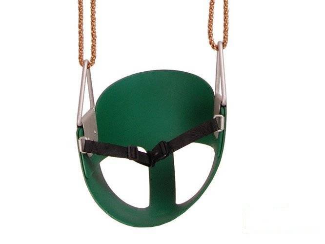 Asiento de columpio cubo flexible verde para niños pequeños con correa de seguridad