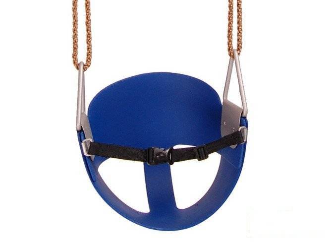 Asiento de columpio cubo flexible azul para niños pequeños con correa de seguridad
