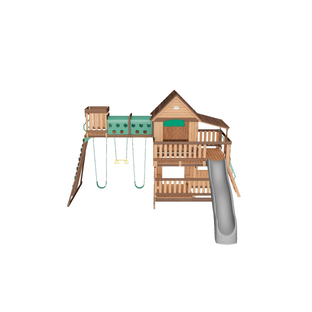 3D model of the Woodridge cedar swing set, viewable in your garden with AR